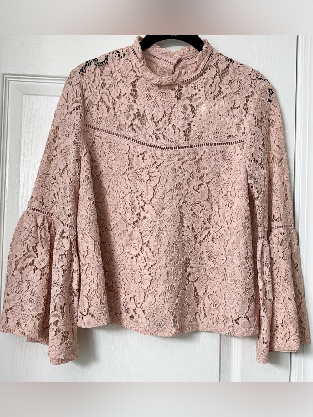 Jack by BB Dakota Blush Lace Bell-Sleeve Mock Neck Blouse